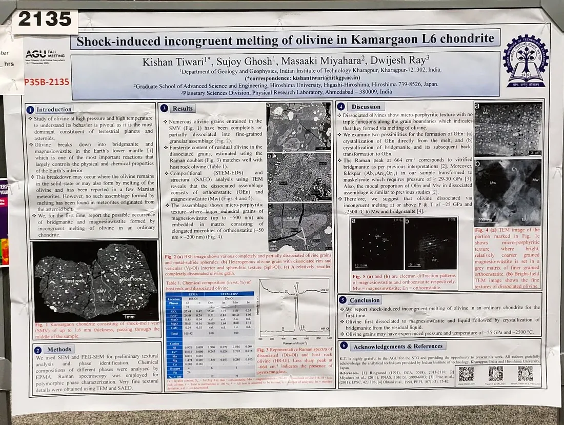 Conference poster 2135, shock-induced incongruent melting of olivine in the Kamargaon L6 chondrite.